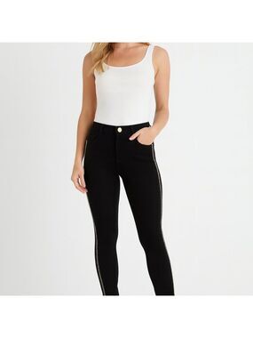 Zara Black Skinny Jeans with Gold Chain Side Detail | Size 4
